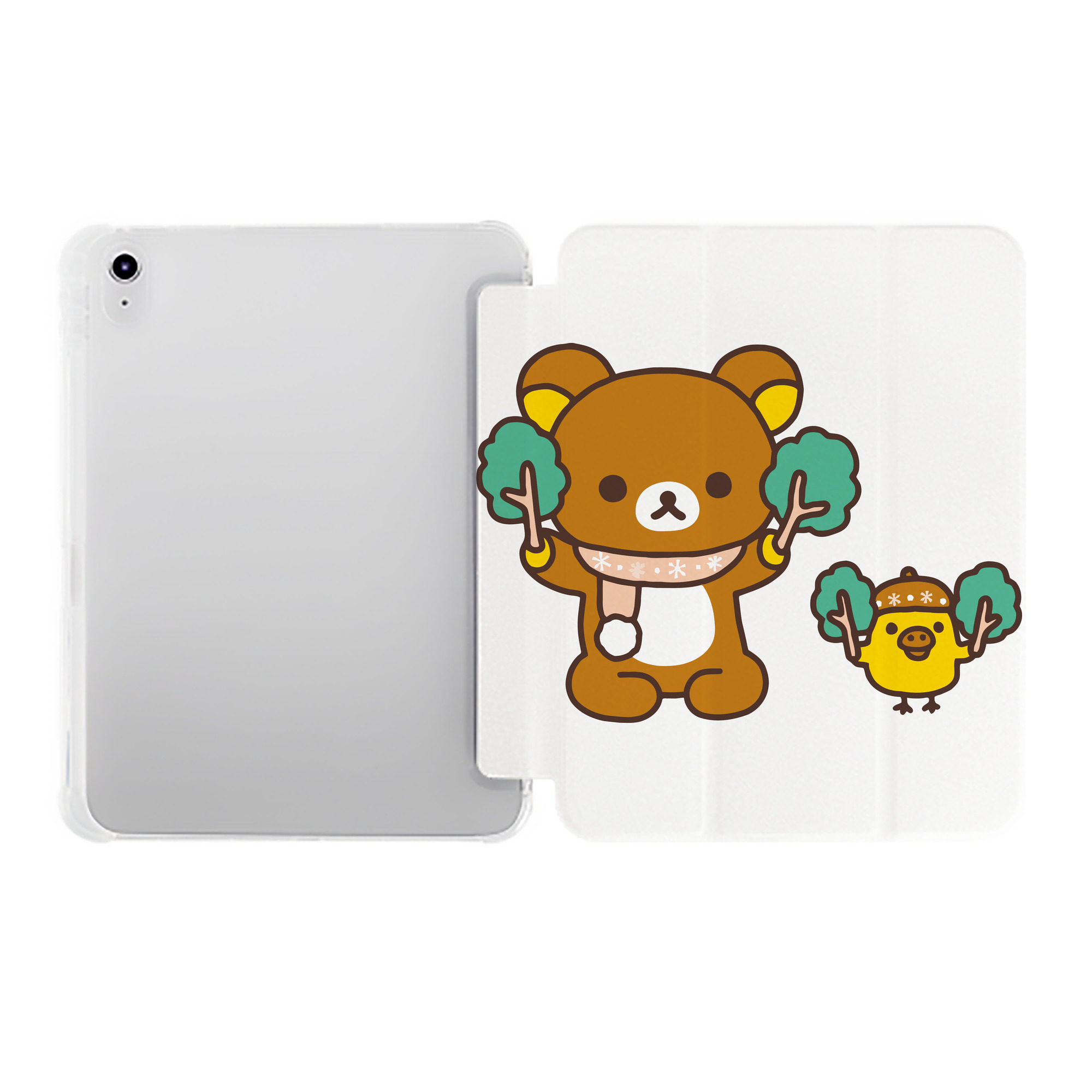 （画像用） リラックマ リラックマ キイロイトリ Rilakkuma Korilakkuma Kiiroitori IPad ケース ペン収納付き 三つ折りスタンド PUレザー×シリコン 対応機種9.5/10.5/10.9インチ